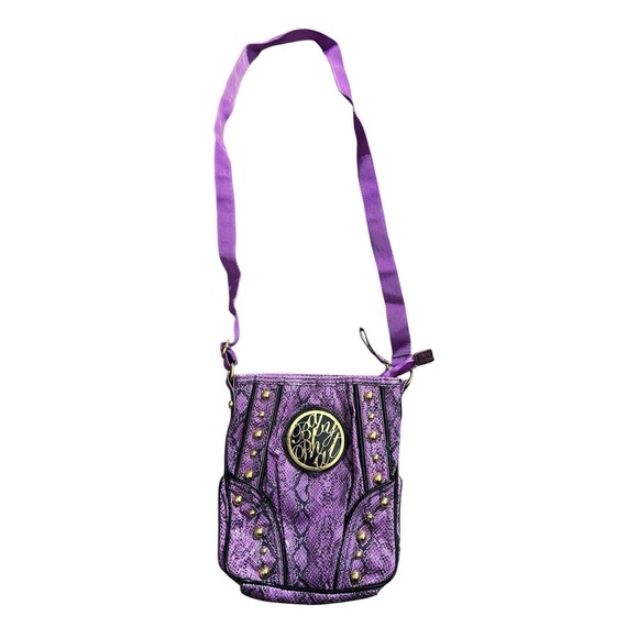 Baby Phat Handbags - Vtg Y2K Baby Phat Purple Snake Skin Pattern Shoulder Bag Purse Studded HTF Rare